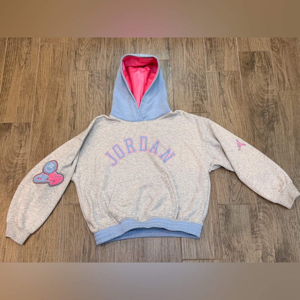 Jordan Kids Light Gray Hoodie with Pink Details